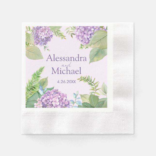 Serviette En Papier Aquarelle Lavande Hydrangea Fleurs Mariage (Devant)