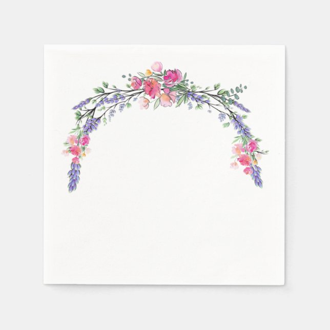 Serviette En Papier Aquarelle Lavande rose Rose sauvage et Eucalyptus (Devant)