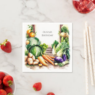 Serviette En Papier Aquarelle Légumes Farmants Marché Anniversaire