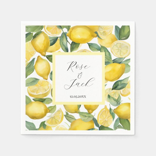 Serviette En Papier Aquarelle Lemon Garden Mariage blanc (Devant)