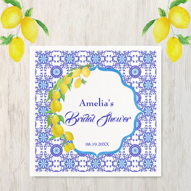 Serviette En Papier Aquarelle Lemons Amalfi Fête des mariées (Créateur téléchargé)