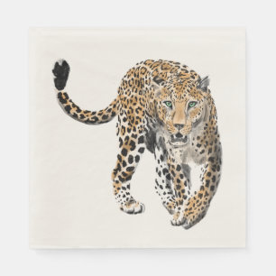 Serviette En Papier aquarelle léopard jungle chat animal peint vert