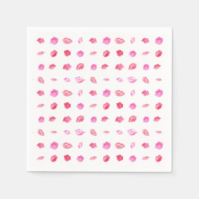 Serviette En Papier Aquarelle Lèvres Roses. Chic motif, Design tendanc (Devant)