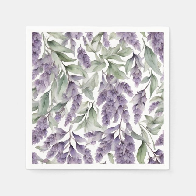 Serviette En Papier Aquarelle lilas et sauge douce (Devant)