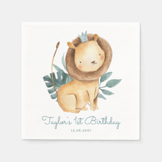 Serviette En Papier Aquarelle Lion Prince Feuille Tropical Anniversair