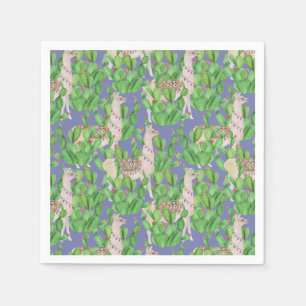 Serviette En Papier Aquarelle Llama & Catus Motif