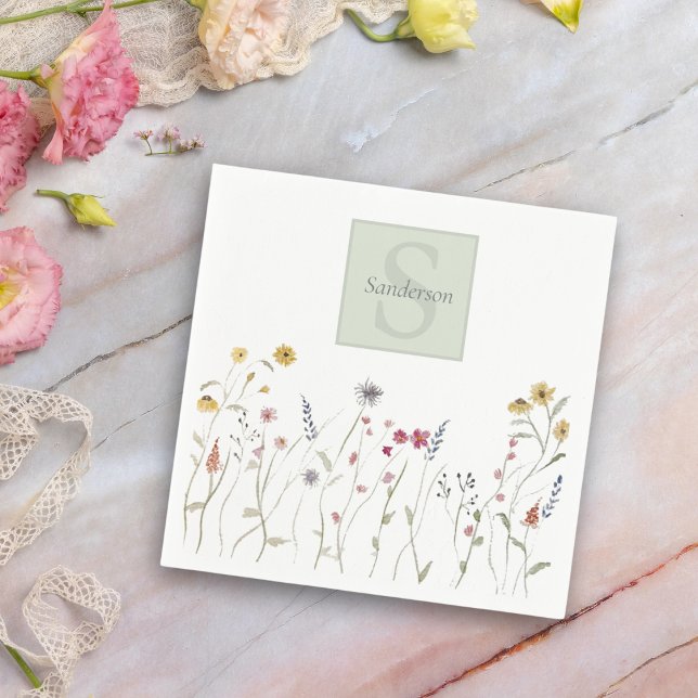 Serviette En Papier Aquarelle lunaire lunatique Monogrammé Fleur sauva (Créateur téléchargé)