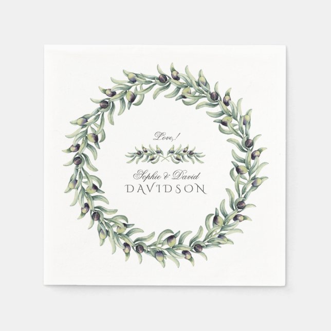 Serviette En Papier Aquarelle luxuriante Branches d'olive Mariage de c (Devant)