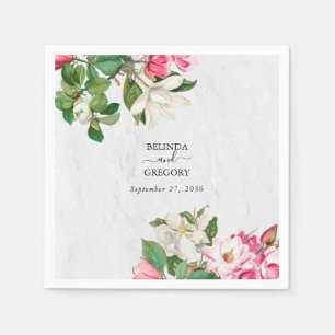 Serviette En Papier Aquarelle Magnolia Fleurs Mariage