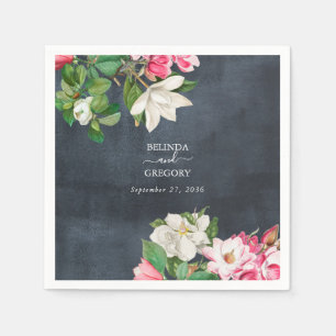 Serviette En Papier Aquarelle Magnolia Fleurs Mariage Noir Blanc