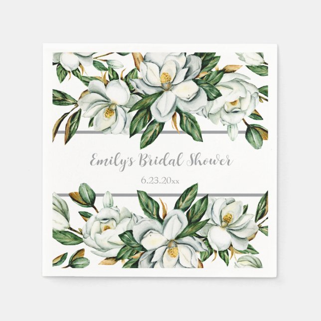 Serviette En Papier Aquarelle Magnolia Mariage de verdure (Devant)