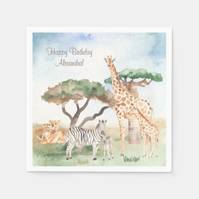 Serviette En Papier Aquarelle maman et bébé Animaux africains (Devant)