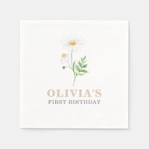 Serviette En Papier Aquarelle marguerite premier anniversaire serviett