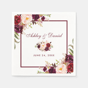 Serviette En Papier Aquarelle mariage Bourgogne Floral