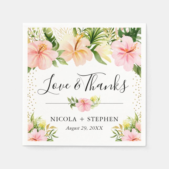 Serviette En Papier Aquarelle Mariage de fleurs tropicales (Devant)