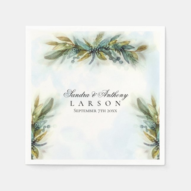 Serviette En Papier Aquarelle Mariage de verdure (Devant)