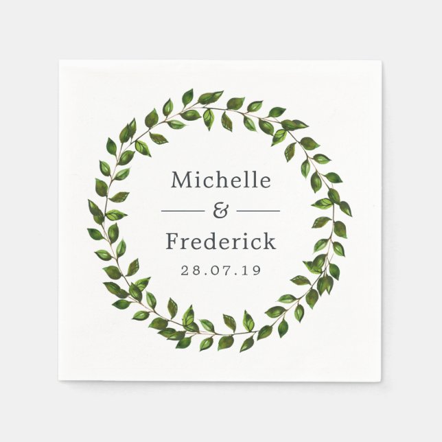 Serviette En Papier Aquarelle Mariage de verdure (Devant)