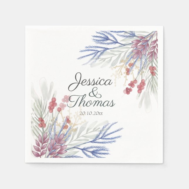 Serviette En Papier Aquarelle Mariage du feuillage d'hiver (Devant)