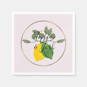 Serviette En Papier Aquarelle Mariage Faux Or Citron Vert Limoncillo