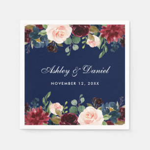 Serviette En Papier Aquarelle mariage Floral Bourgogne Bleu