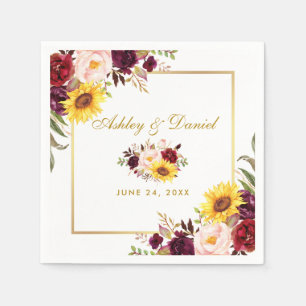 Serviette En Papier Aquarelle mariage or floral