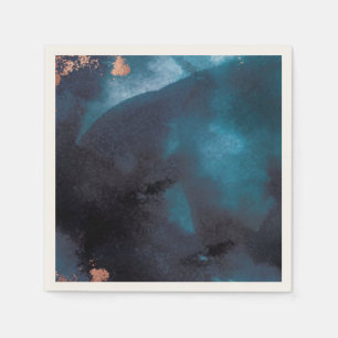 Serviette En Papier Aquarelle Marine Blue Moody Rose Mariage or