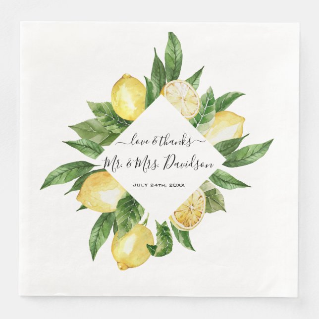 Serviette En Papier Aquarelle méditerranéenne Citron Mariage tropical (Devant)
