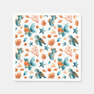 Serviette En Papier Aquarelle Mer Mare Mer Animaux marins Motif Océan