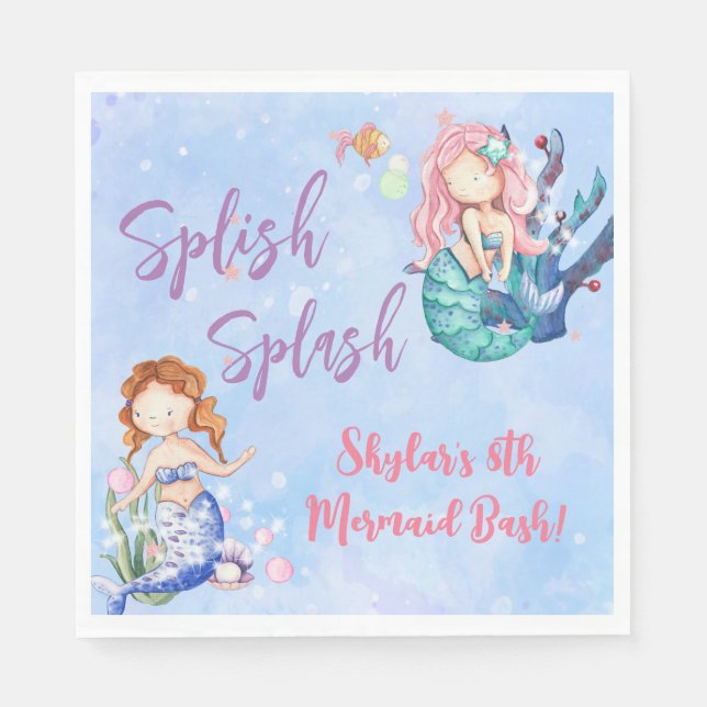 Serviette En Papier Aquarelle Mermaid Bash Anniversaire (Devant)