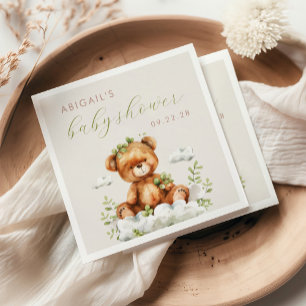 Serviette En Papier Aquarelle mignonne Baby shower vert Ours en Teddy