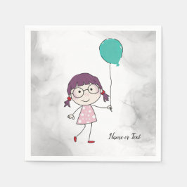 Serviette En Papier Aquarelle mignonne Bâton fille Balloon Turquoise É