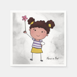 Serviette En Papier Aquarelle mignonne Bâton fille rose Fleur belle