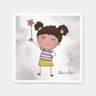 Serviette En Papier Aquarelle mignonne Bâton fille rose Fleur belle