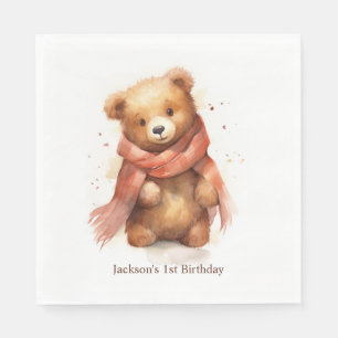 Serviette En Papier Aquarelle mignonne Bébé Ours Première fête d'anniv