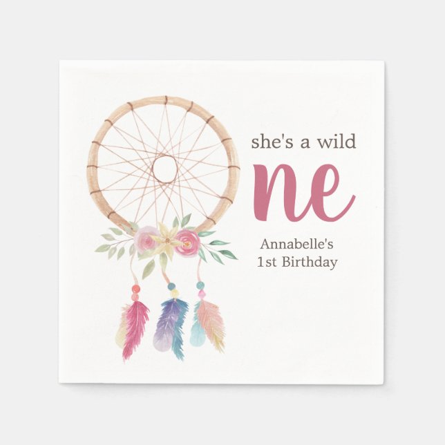 Serviette En Papier Aquarelle mignonne Dreamcatcher Wild Un 1er annive (Devant)