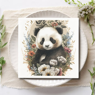 Serviette En Papier Aquarelle mignonne Fleur sauvage Panda Ours Annive