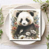 Aquarelle mignonne Fleur sauvage Panda Ours Annive