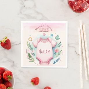 Serviette En Papier Aquarelle mignonne Floral Mashallah islamique bébé