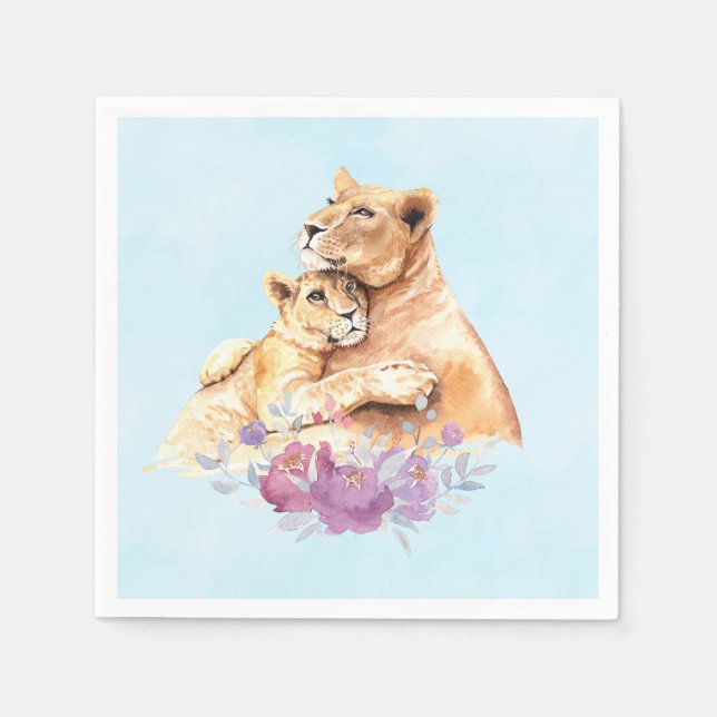 Serviette En Papier Aquarelle mignonne Mère Lion & Cub (Devant)