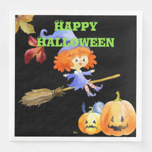 Serviette En Papier Aquarelle mignonne Purple Sorcière Volant Broom No