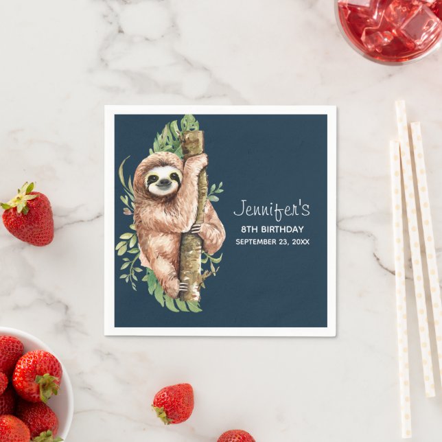 Serviette En Papier Aquarelle mignonne Sloth & Feuilles tropicaux Anni (En situation)