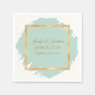 Serviette En Papier Aquarelle Mint Green Gold Frame Mariage
