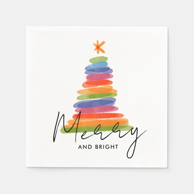 Serviette En Papier Aquarelle moderne Arbre de Noël Naples (Devant)