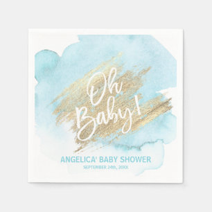 Serviette En Papier Aquarelle moderne bleu Oh Baby shower garçon