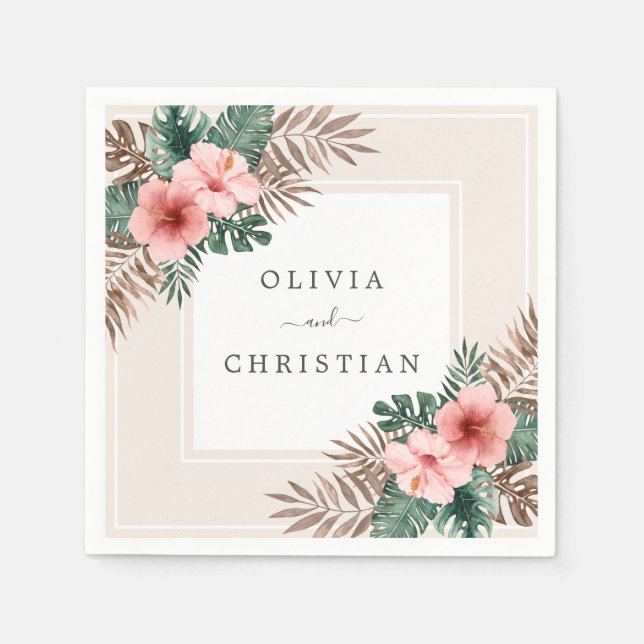 Serviette En Papier Aquarelle moderne Boho Mariage floral tropical (Devant)