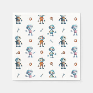 Serviette En Papier Aquarelle moderne Cute Robot Kids Motif