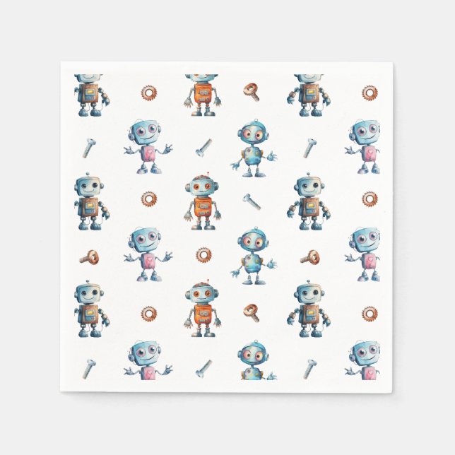 Serviette En Papier Aquarelle moderne Cute Robot Kids Motif (Devant)