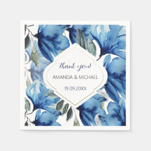 Serviette En Papier Aquarelle Moderne Fleurs Bleu Indigo