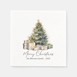 Serviette En Papier Aquarelle moderne Joyeux sapin de Noël