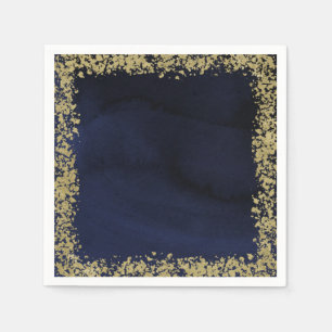 Serviette En Papier Aquarelle moderne Marine Bleu & Or Mariage